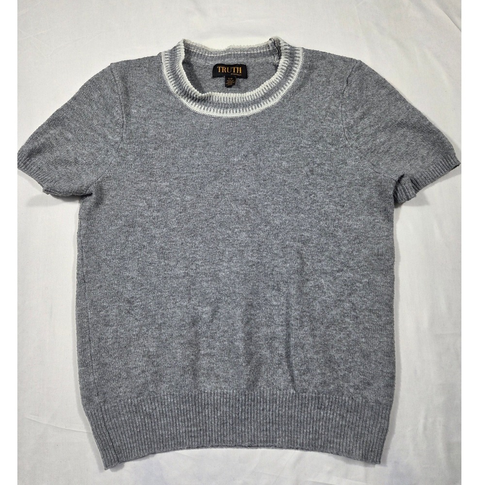 Truth by Republic Womens Gray Short Sleeve Knit Crew Neck Sweater Size S